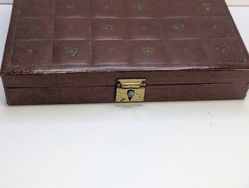 Vintage Heraldic Jewelry Box Brown Fleur de Lis Ring Storage Case
